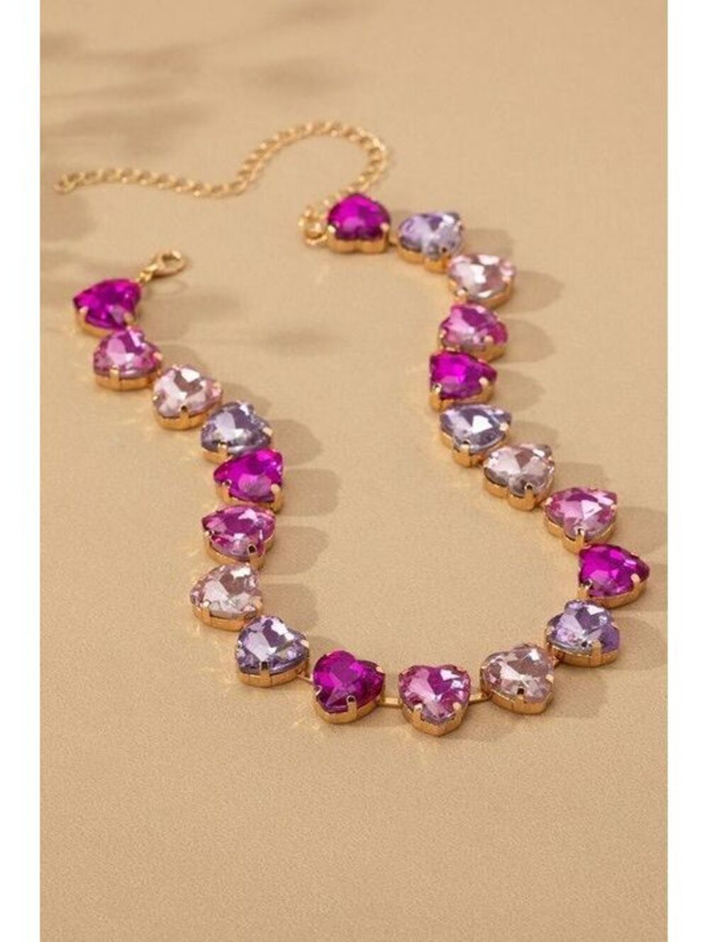 Pink tone heart shape gemstone necklace [COPY]